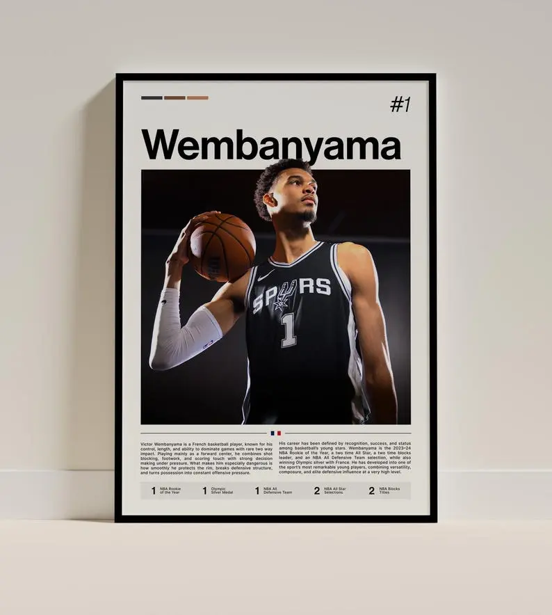 Victor Wembanyama Poster, Basketball Art Print, Sports Wall Decor, Hoops Fan Gift, French Phenom Art - Poster Print Unframed