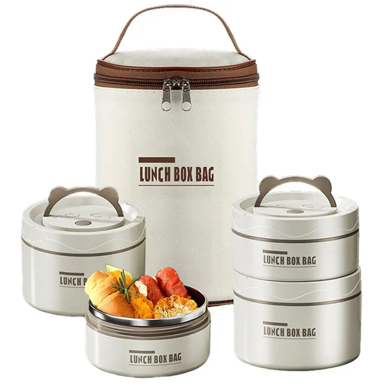 Leakproof Insulated Lunch Box Set (3/4 Counts) - Stackable Bento Boxes with Tableware, Modern Print, Easy Organization Bag, 1000-2000ml Capacity, Travel Ready for Outdoor Activities