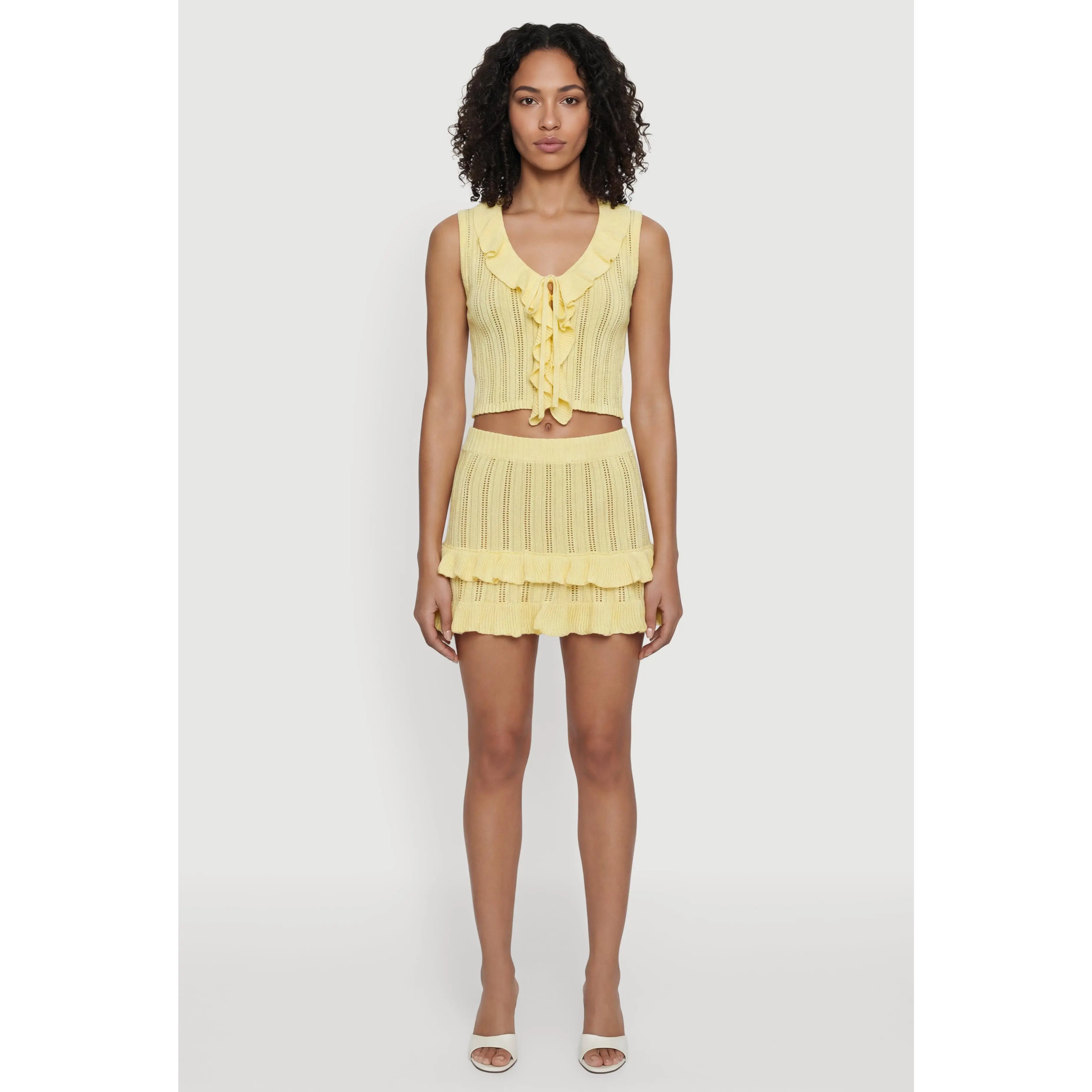 Crochet Ruffle Trim Tiered Mini Skirt