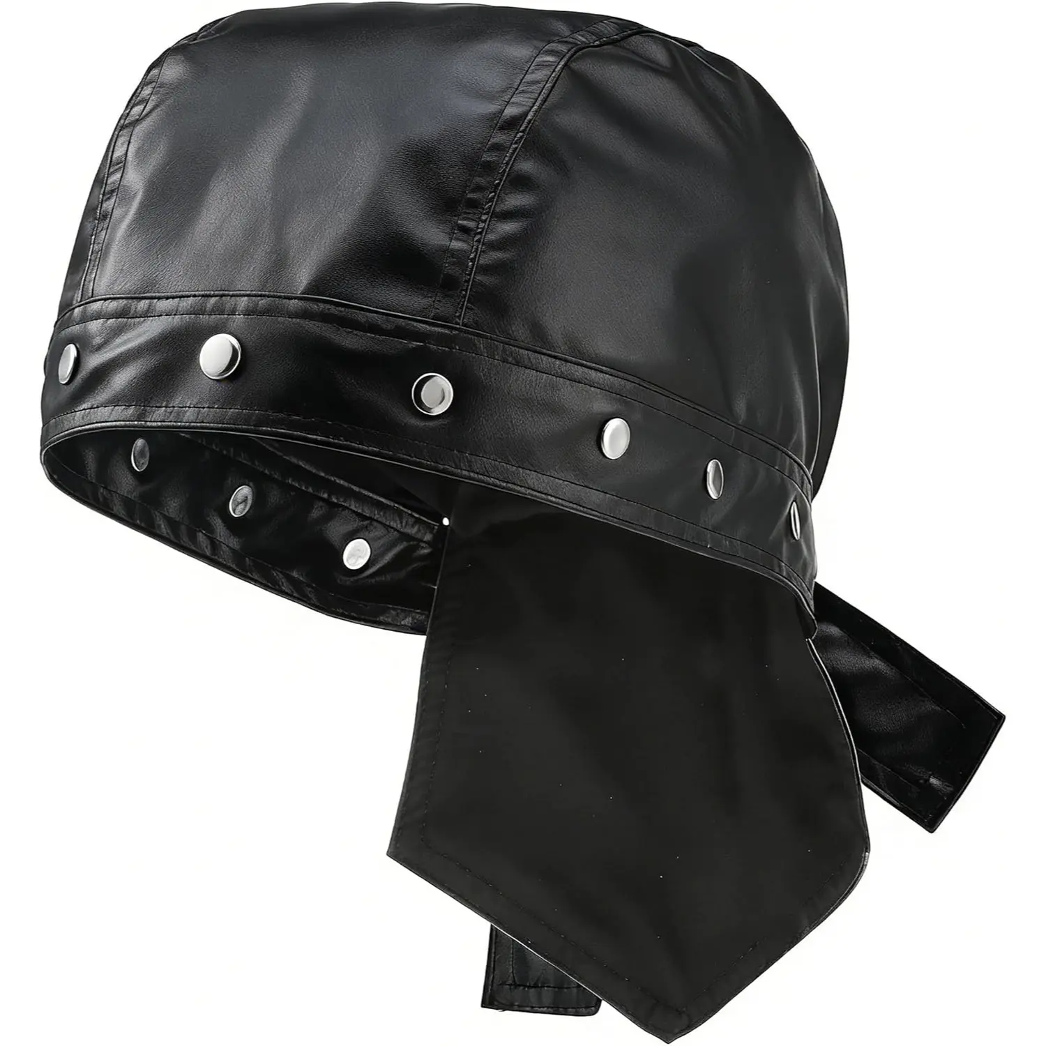 PU Leather Studded Biker Cap Adjustable Skull Cap Punk Gothic Motorcycle Hat for Men Women