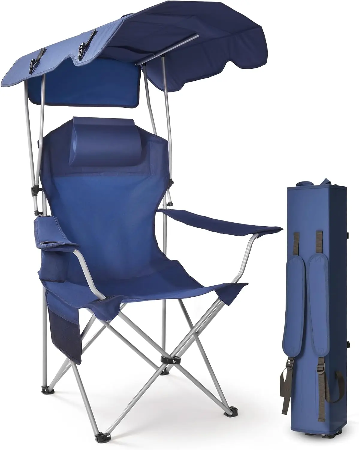 Backpack Beach Chair with Canopy Shade & Supportive Headrest | Canopy Is the Backpack, 25" High Back, Cup Holder, Side Pocket, 330 LBS Heavy Duty Camping Chair with Canopy for Camp, Beach