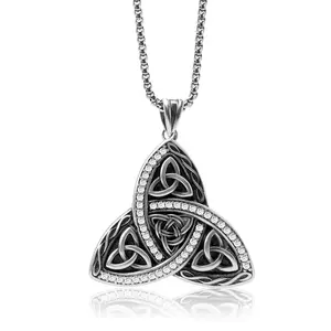 Retro Celtic knot triangle inlaid zircon necklace male tide brand niche design titanium steel pendant female hip-hop style personalized jewelry