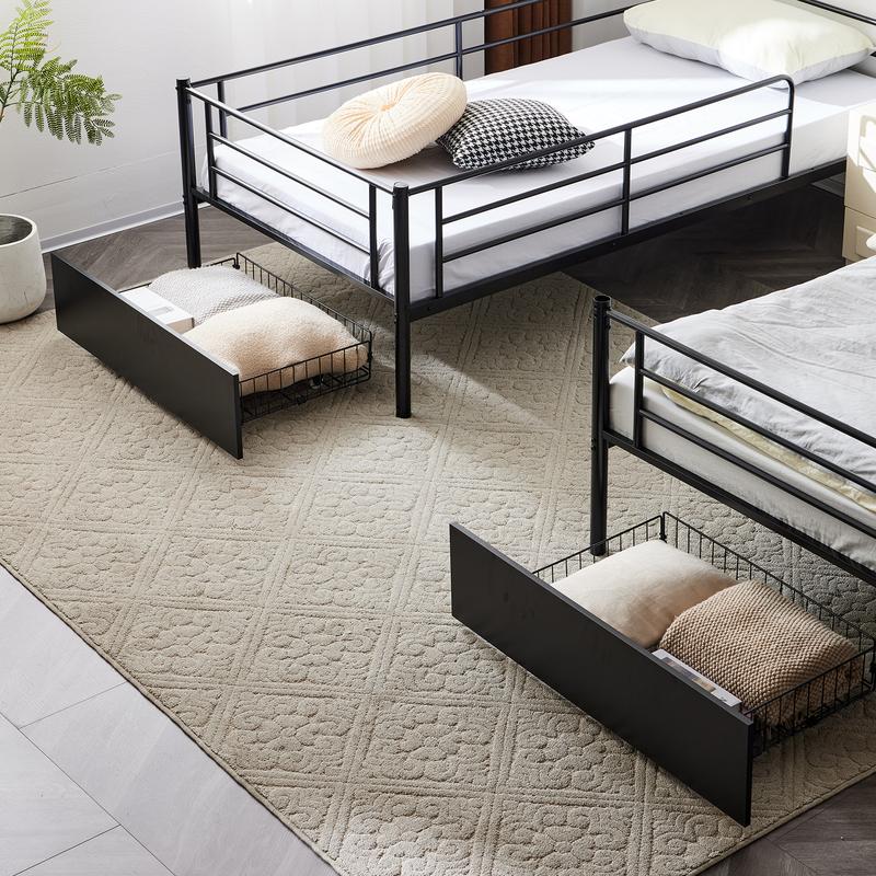 Twin Over Twin Convertible Bunk Bed with 2 Storage Drawers, Metal Bunk Bed Can be Divided Into Two Daybeds, Black