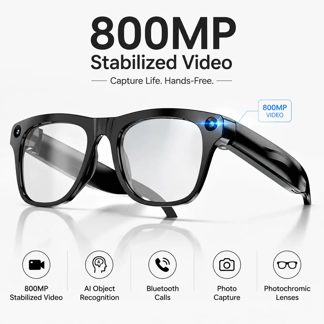 AI smart glasses, equipped with an 800MP camera for high-definition 1080P picture quality, touch voice control, wireless audio call, AI recording and 27 language translation, photochromic lenses, the best choice for meeting minutes and travel!
