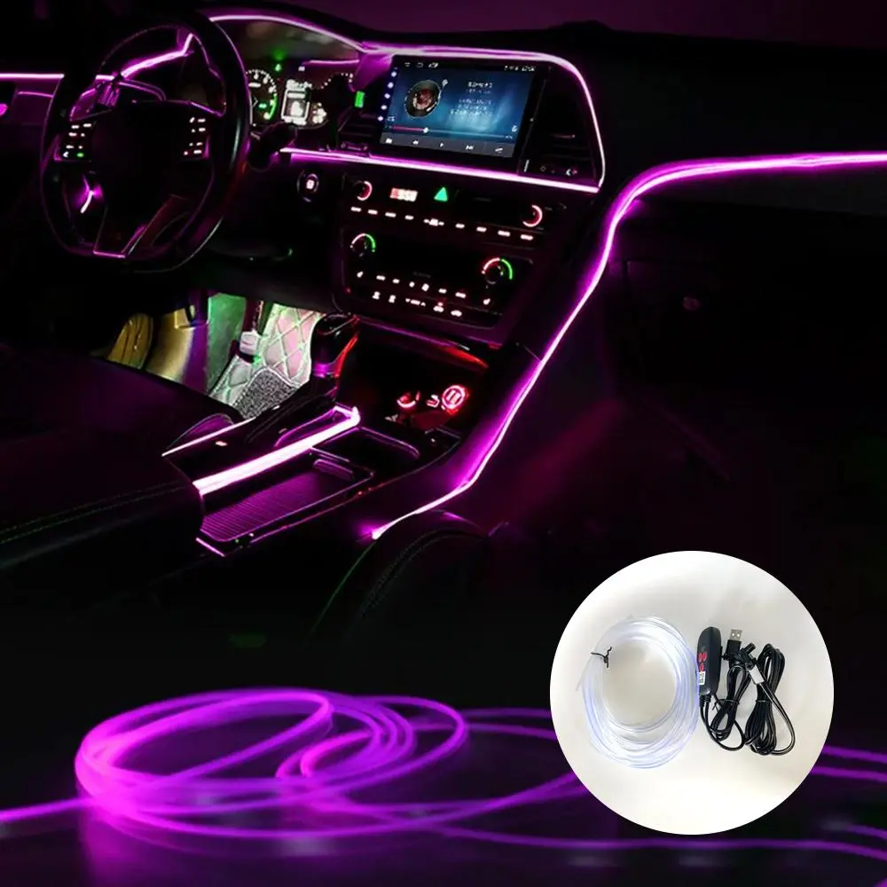 USB-Powered Car Interior LED Ambient Light, 5M Fiber Optic Strip with Multiple Color Modes, Car Interior Decorative Items, Car Lighting Accessories, Led For Car, Led Car Lights, Car Atmosphere Lamp