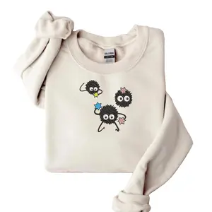 Soot Sprite Custom Embroidered Crewneck- Womenswear, Unisex, Cute, Cotton, Polyester Sweatshirt, Christmas Gift Check Fitted Hoodie Jersey Light Lightweight