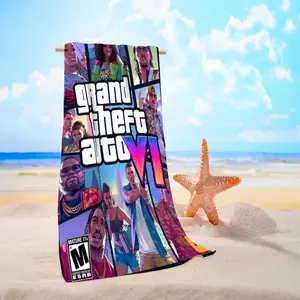High Absorbent Quick-Dry Beach Towel, Gta6 Gaming Design, Reusable Soft Sand Towel for Outdoor Travel, Pool, Bath, Vacation