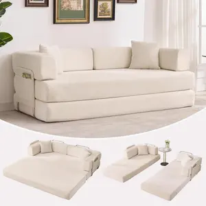 Garvee 5-in-1 Convertible Sofa Bed - 78.8in Modular Corduroy Sleeper with Sturdy Frame, No Assembly Needed, Multi-Functional Futon Ideal for Small Spaces, Living Room, Guest Room, and Apartments in Beige
