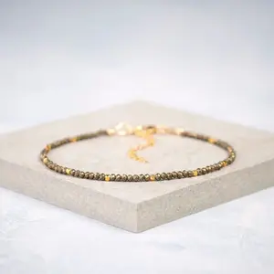 Natural Pyrite Crystal Dainty Bracelet 2mm Smoky Quatyz Crystal Braided Bracelet Minimalist Style for Daily Use Gift for her, Christmas Gift, Xmas Gift,summervibes