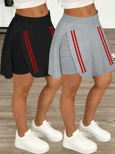 2026 Spring/Summer Hot New Arrival Double Red Stripes American Sweet and Spicy Style Athletic Skort Vintage Sporty Preppy Daily Casual Light Sport Solid Color Women's Bottoms Versatile Multi-color Options Commuting Streetwear Slimming Short Women's Bottom
