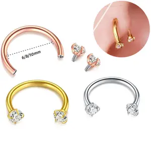 Horseshoe Multi-functional Lip/Nose/Nipple/Eyebrow Captive Hoop G23 Stainless Steel Cubic Zirconia  Ring Barbell Tragus Cartilage Stud Earrings