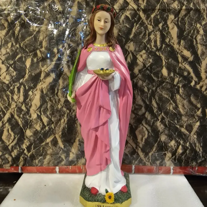 Santa Lucy 12" Statue with Pink Robe and Golden Halo $36 Religious Figurine for Home Decor