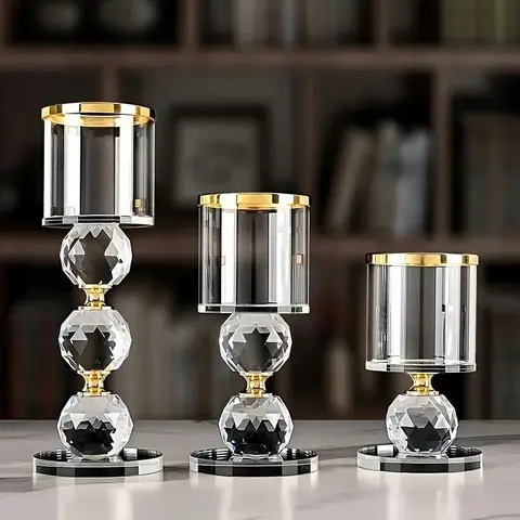 Crystal Candlestick Set, Glass Candle Holder Set, Candlestick Holders, Includes 3 Pieces, Polished Romantic Theme, Perfect for Dinner and Anniversaries, Luxury American Style, Home Decor, Decorating, Home Accessories, Decoration Items