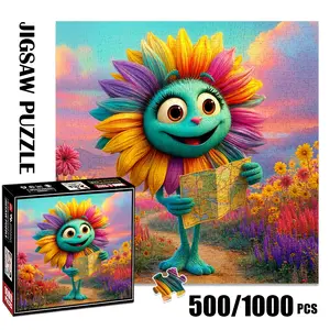 1pc 1000 piece adult puzzle 58x58cm Colorful Flower - like Character Holding a Map in a Flower Field 500 pieces paper jigsaw puzzle suitable for DIY creative games for adults and families, birthda