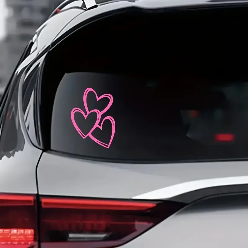 1PC Interlocking Heart Vinyl Decal - Glitter Pink, perfect for car and motorcycle windows, notebooks | Easy-to-apply, durable, cartoon-themed sticker, Car Decals with a glossy finish, heart-shaped car accessory