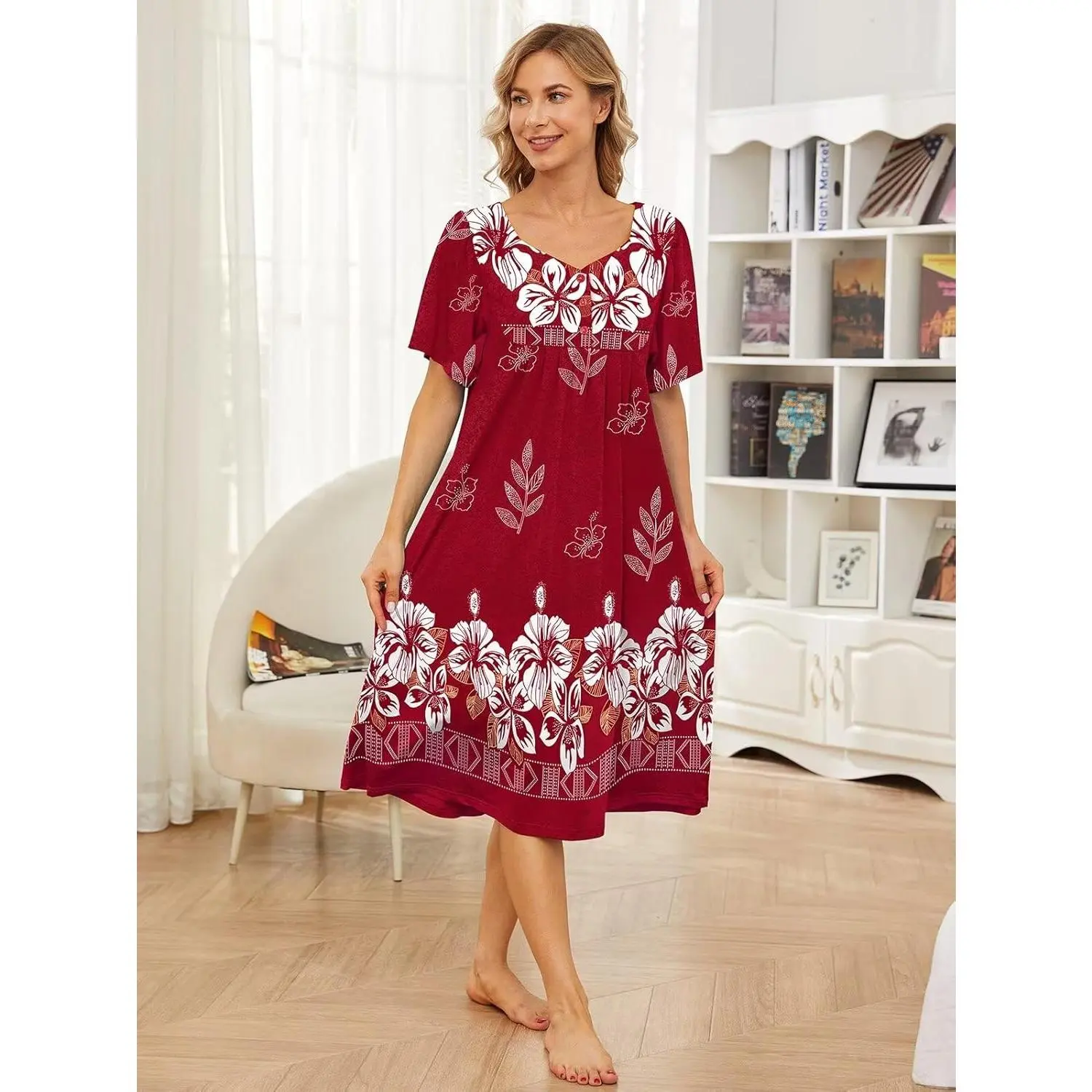 House Dresses for Women with Pockets Moo Moo Nightgown Short Sleeve Mumu  Dress Lounge Dress S-5XL - TikTok Shop