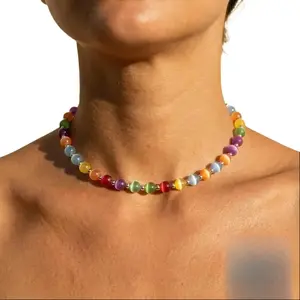 【Summervibes】Dopamine Rainbow Beaded Choker, UV Reactive Glow Necklace, Waterproof Stainless Steel Summer Jewelry, Trendy Stackable Layerable Neck Chain, Vibrant Colorful Fashion Accessory for Daily Wear & Holiday Styling