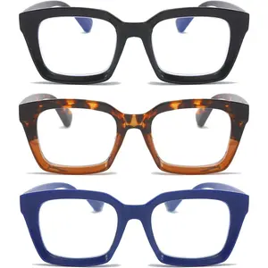 Blue Light Blocking Reading Glasses for Women 1.5 Oversized Computer Readers Retro Fashion Oprah Style Square 3 Pack