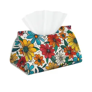 1pcs flowers PU leather tissue box cover, rectangular tissue box cover, tissue box holder, imitation leather rectangular tissue box cover, bathroom tissue holder, car tissue holder for bathroom, car, bedroom, hotel, office, Bathroom Accessory