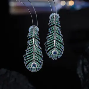 LisiZen Luxury Peacock Feather Zircon Tassel Earrings for Women, S925 Silver Needle, Elegant Long Dangle Jewelry 2025 DZEH4504