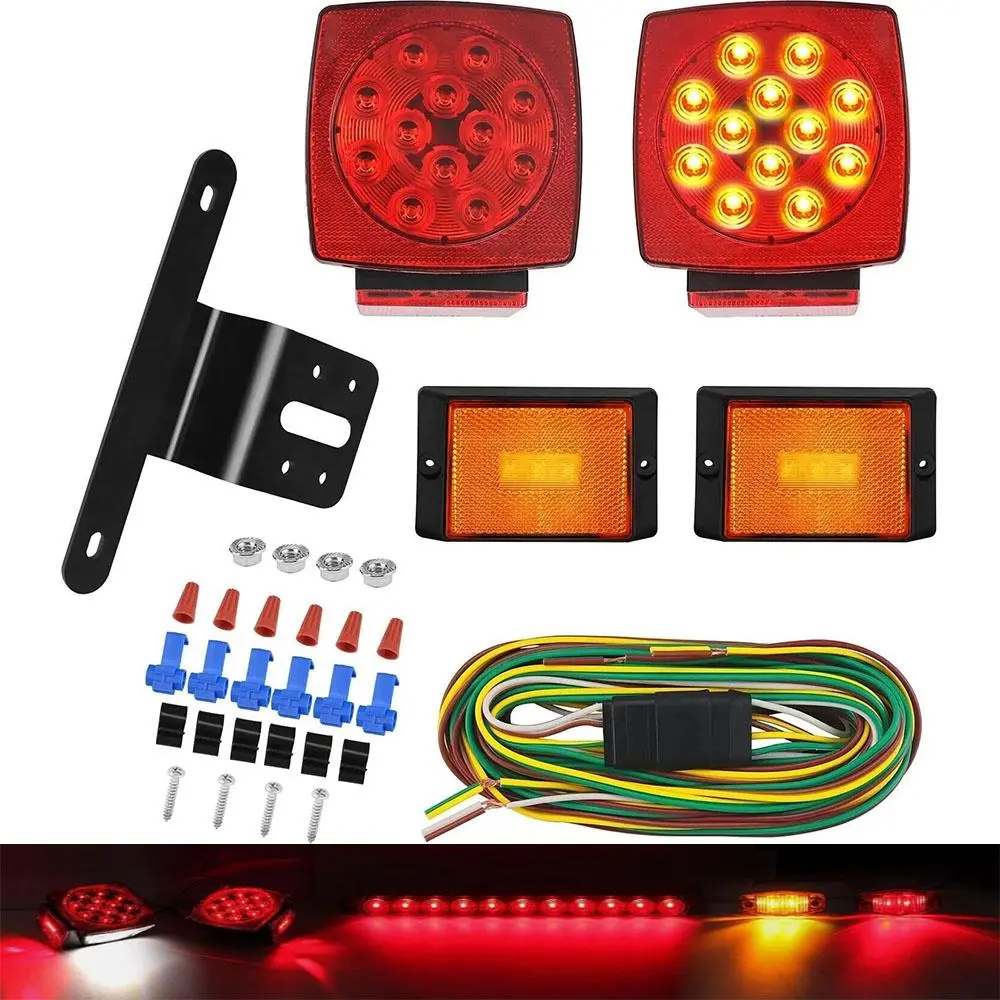 Heavy-Duty Submersible Trailer LED Tail Light Set, Waterproof DOT Compliant Stop Signal Lights, UV Protected Wiring Harness, Full Hardware & Guide for Boat, Trailer & Off-Road Towing