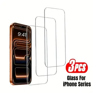 3-Pack HD Clear Tempered Glass Screen Protector for iPhone 17/17 Pro/17 Pro Max/17 Air/16/16 Plus/16 Pro/16 Pro Max/16E/X/XR/11/12/13/14/15 Series – Scratch & Impact Resistant, Oleophobic Coating for Smooth Touch