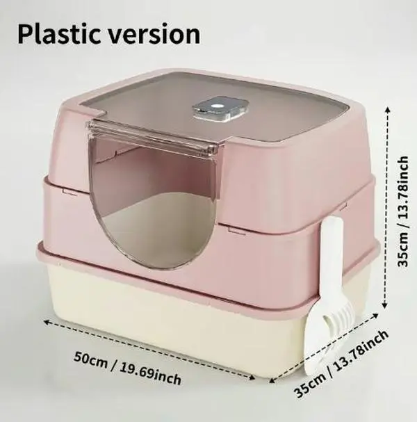 Beige Minimalist Stainless Steel Covered Litter Box - Modern Home Style, Modular Enclosed Design, Antibacterial Non-Stick Tray, Flip-Top Odor Control, Extra Large 23.6in*13.8in/60Cm * 35Cm * 35Cm, Fit Indoor Use
