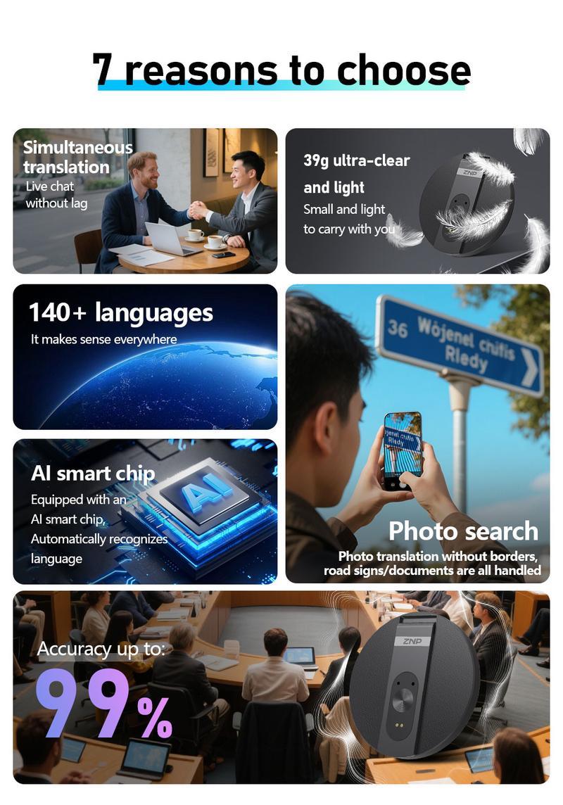 AI Translator Voice Recorder Note Recorder, Translation 146+ languages with Real-time Translation, Supports Video and Voice Call Translation, Magnetic Phone Holder,  Travel Socializing Lectures Meetings Interviews