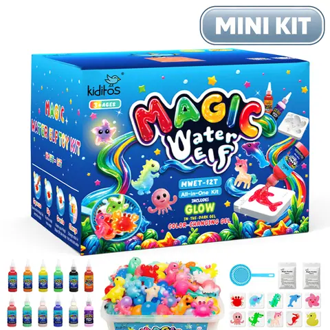 Kiditos Magic Water Elf Kit for Kids, DIY Aqua Gel Craft Set with Molds, Squishy Water Pets Toy Ages 3+, Creative Craft Kit Crafting Kit, STEM Crafts, Family-Friendly Imaginative Play, Birthday & Helloween & Christmas Gifts & Party Favors for Ages 3+