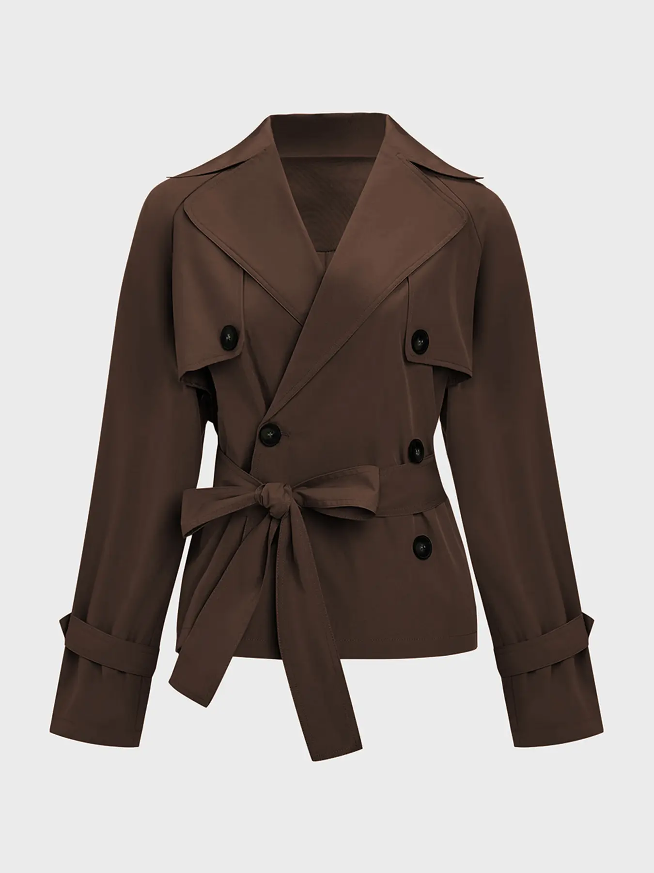 Modest Fashion Trendy Chic Elegant Lady Solid Color Notch Lapel Double Breasted Fitted Long Sleeve Trench Coat Jackets Outerwear