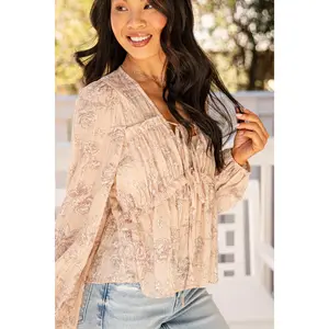 Soft Current Blush Tie-Front Blouse