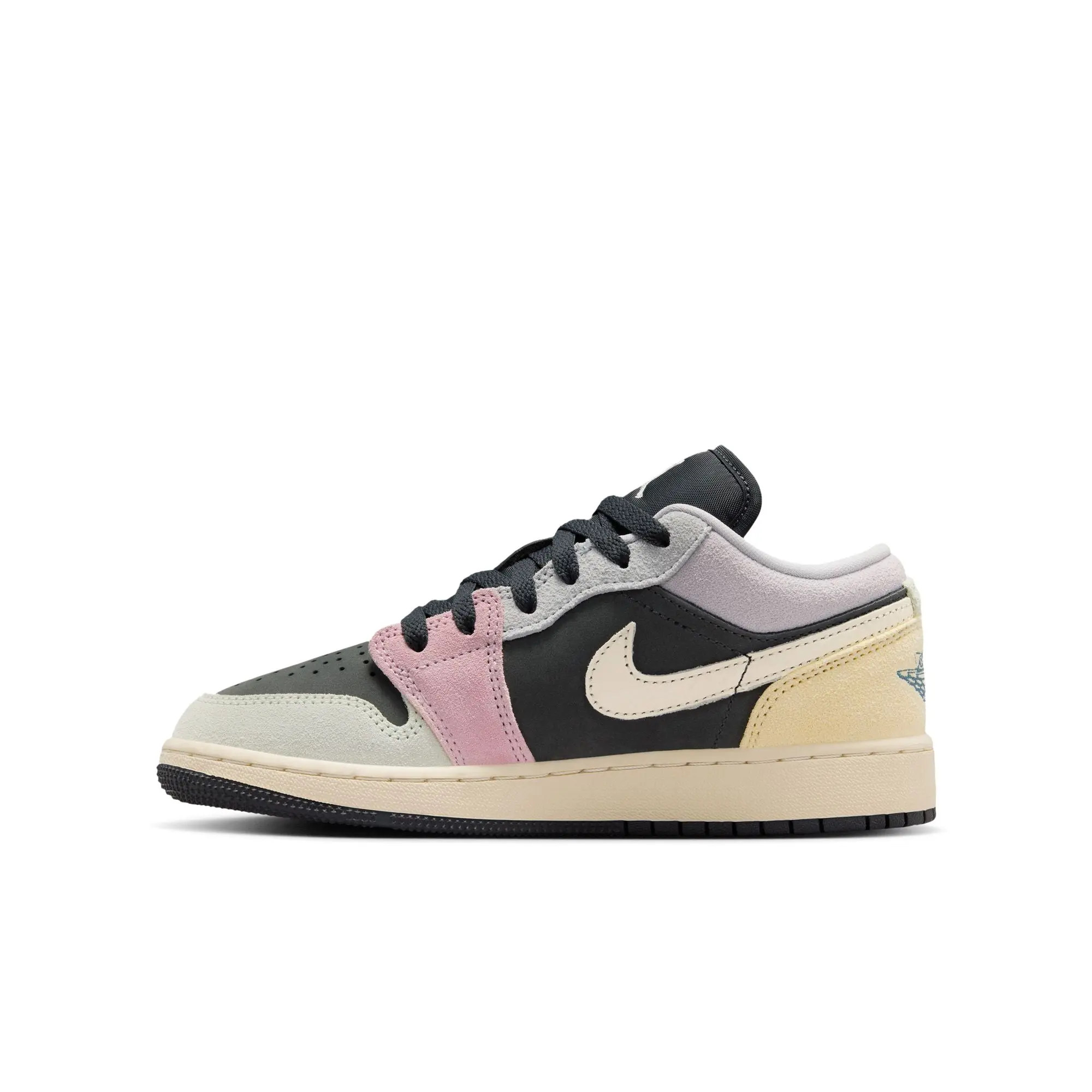 Air Jordan 1 Low SE Non-Adult Basketball Shoes, Fabric Upper, Lace-Up Closure, Brand Logo Accent, Lightweight Landings, Cushion Insoles, Durable Leather, Athletic