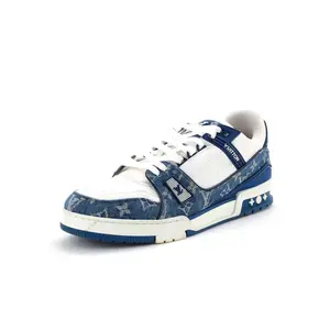Pre-owned Louis Vuitton Men's LV Trainer Sneakers Monogram Empreinte Leather and Monogram Denim by Rebag