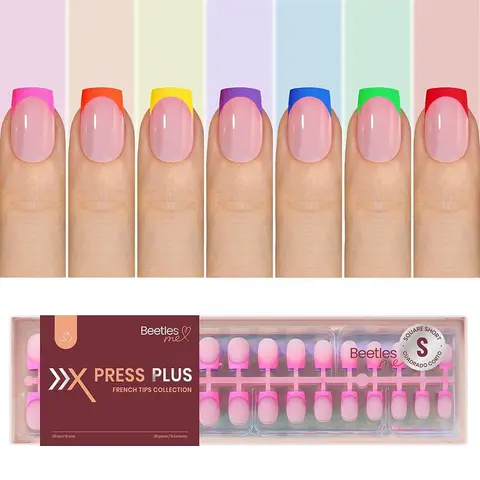 Beetles X Press Plus Neon Press On Nails Tips, All season French Tip Pink Brown Short Square Almond Shape Natural Acrylic Nail Tips for Effortless Beauty & DIY Manicures - Frenchtipnails mothersdaygift Spring Nail Summer Nail Vacation Nail #SummerVibes