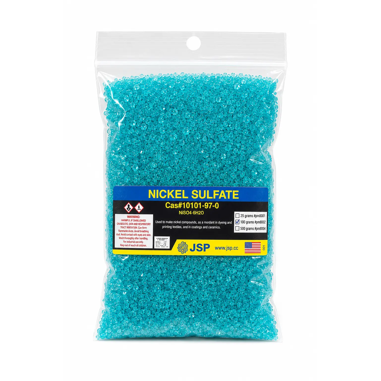 JSP 100g Nickel Sulfate Crystals - 100g Bag of Bright Blue-Green Crystals for Crafts, Chemical Processing for DIY Beading & Jewelry Making, Laboratory Use, Electroplating