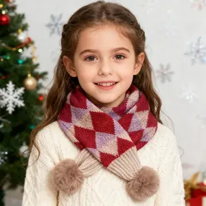 Girls' Plaid Scarf - Soft Winter Warmth with RedPurple/ - Elegant Plaid Pattern for Everyday & Formal Outfits - Machine Washable - Perfect for