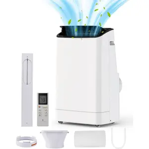 14000 BTU 3-in-1 Portable Air Conditioner Quiet Operation Under 53 DB High Airflow 450 M³/h with Remote Control Self-Evaporating System and Washable Filter Ideal for Rooms 550-750 Sq ft Home Office Bedroom Use