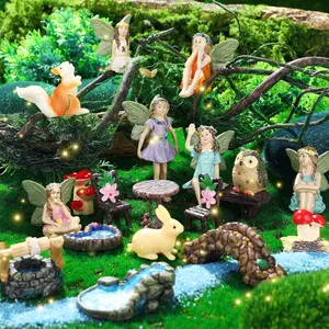 19 count Miniatures Garden Fairies Kit Garden Accessories Miniatures Bunny  Owl  Cute  Mushroom Mini Pond Bridge Figurine for DIY Home  Landscape Terrarium Ornaments
