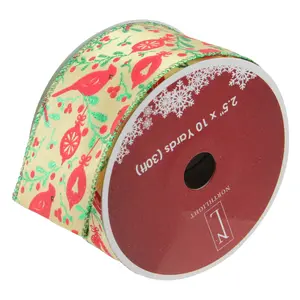 Northlight 12 Green and Ivory Ribbon Spools 2.5 " x 120