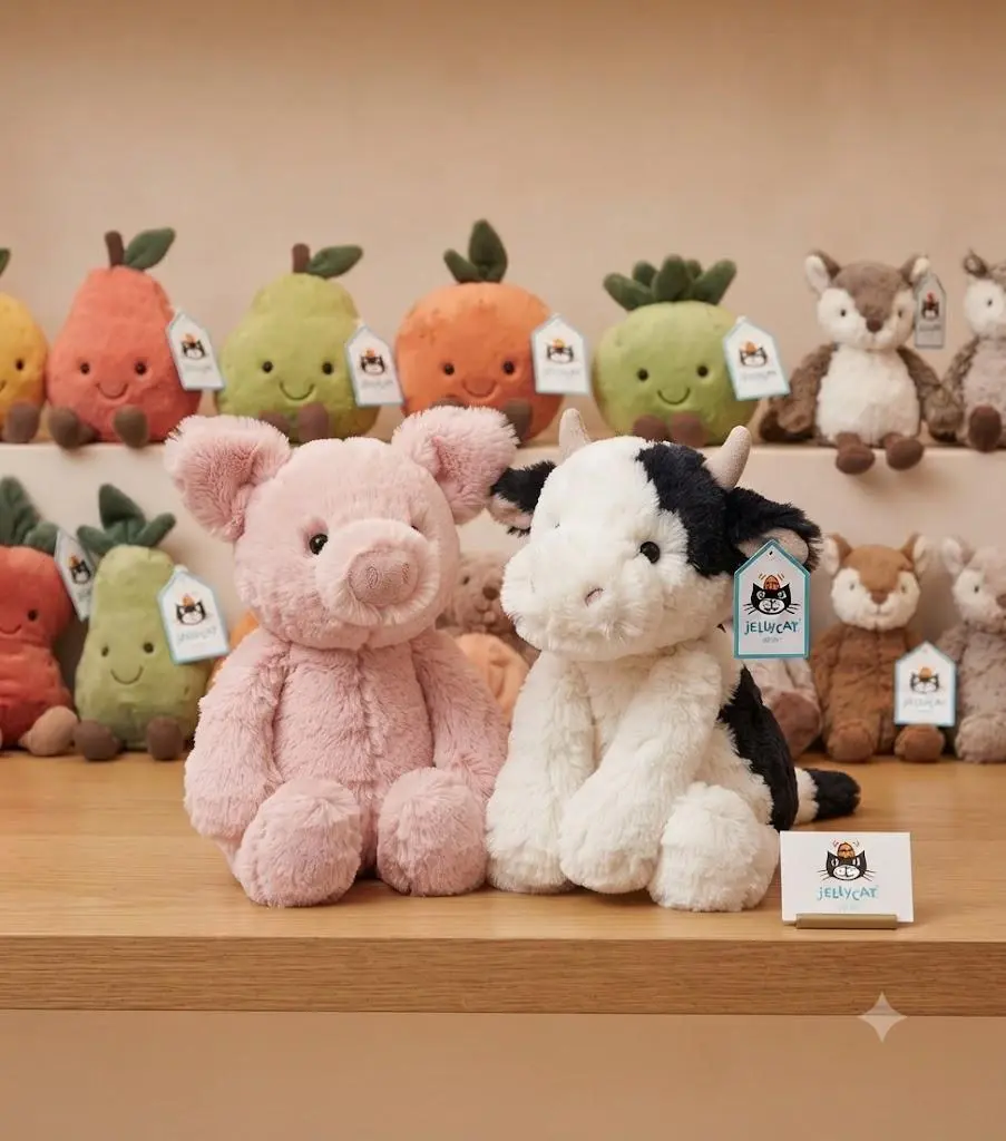 Jellycat Fluffy Pig & Cow Stuffed Animals - Adorable Plush Collectibles with Dust Bag, Newborn Gift