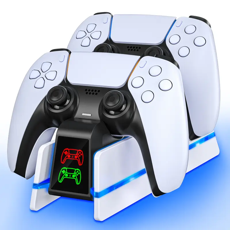 ZRZLMVP PS5 Dual Controller Fast Charging Dock - Console Accessories with 9 RGB Color Lights, Overcharge Protection, USB Port Compatibility, 80% Auto Stop, Anti-Slip Base for DualSense & DualSense Edge Controllers, Mounts