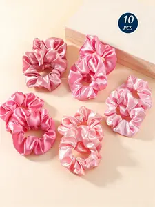 10-piece pink hair tie set, cute hairbands for women, versatile solid color scrunchies, mixed colors, spring and summer style, Round, Cute Hair Ties, Hair Accessories Set