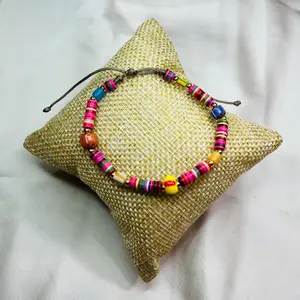 Pulsera africana multicolor con balín en rodio