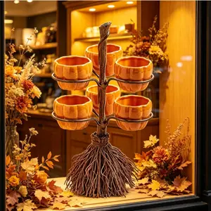 Multifunctional Cup Holder Tray, Pumpkin Broom Resin Craft, Desktop Decoration, Ornamental Piece, Non-Plated Precious Metal