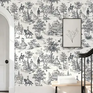French Vintage Castle Wallpaper, Self-Adhesive Vinyl, DIY Cuttable, Straight Match, for Living Room, Bedroom, Dining Room, Bathroom, Study