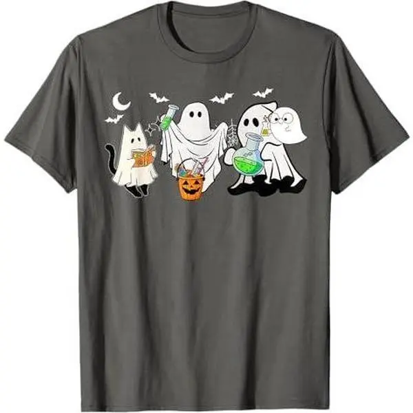 Science Teacher Chemistry Biology Ghost kitty Halloween Cat T-Shirt
