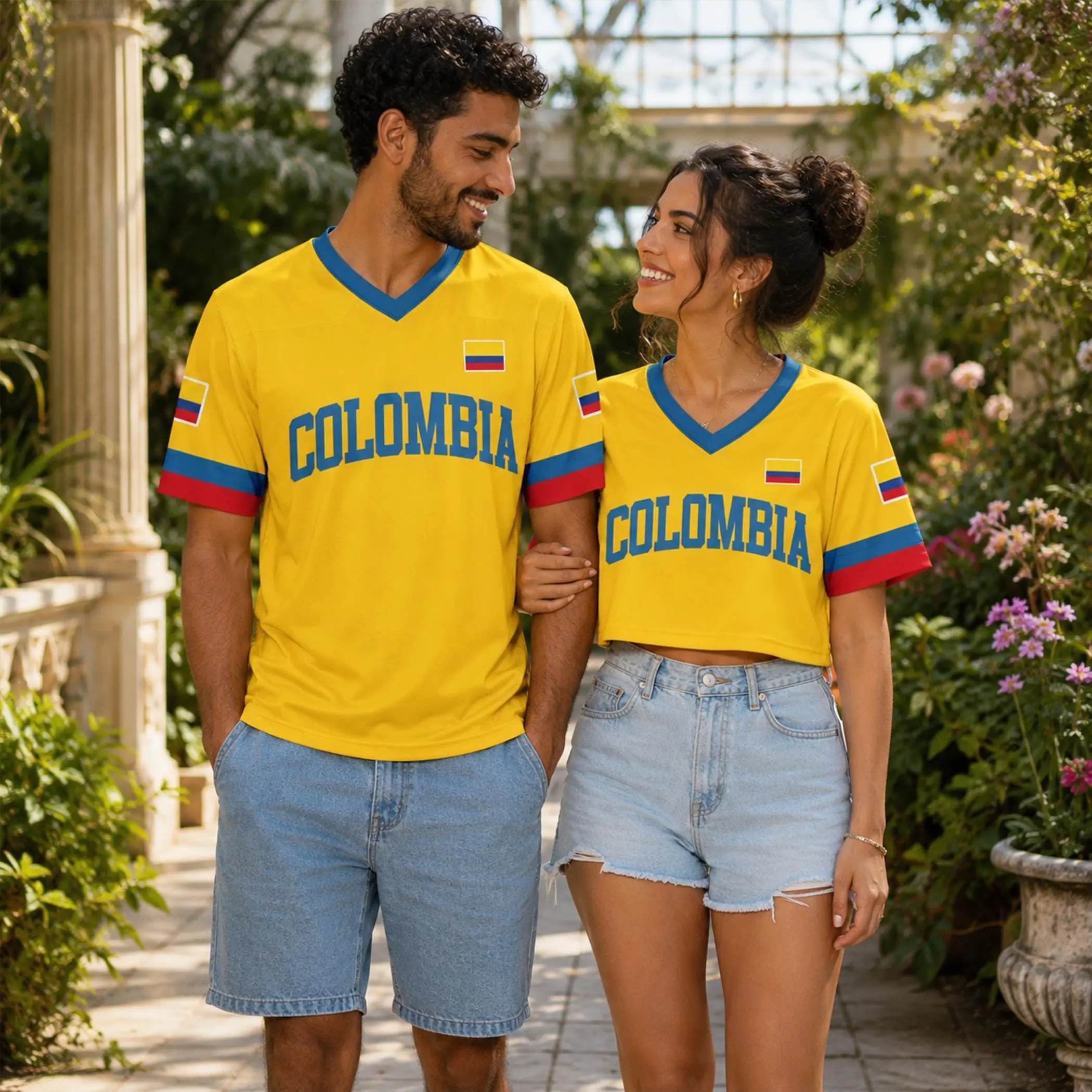 MESH Colombia Soccer Jersey, Colombia Soccer Shirt Matching Colombia Crop Top Jersey for Game Day Sports Fan Gift for Men Women