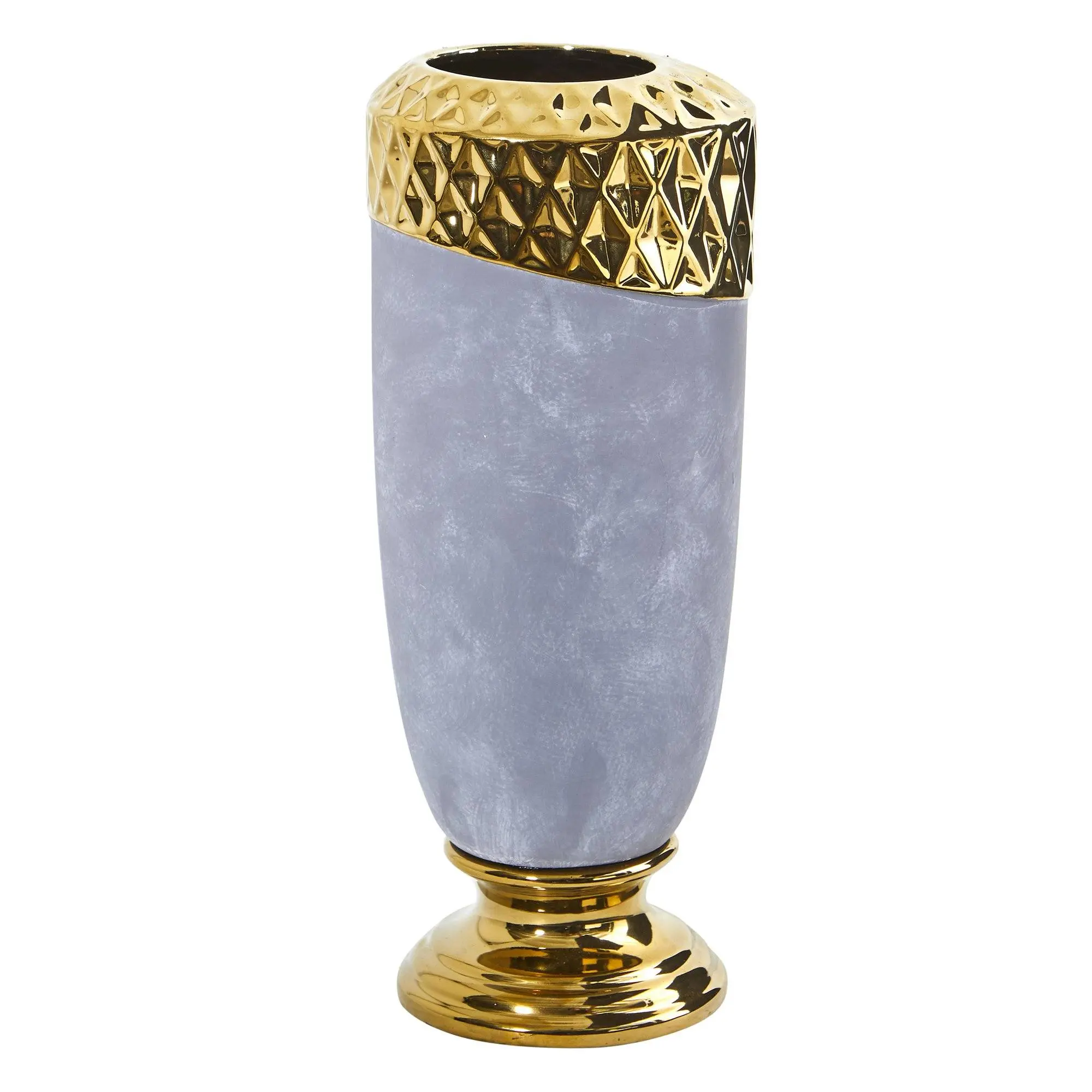 11.5in Oval Glam Ceramic Standing Vase with Gold Accents, DIY Flower Vase for Home Supplies, Home Decor & Plant Display