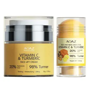 AOAZ Turmeric & Vitamin C Skin Care Set-20% Hyaluronic Acid, Vitamin C- Enhances Skin Softness and Elasticity, Deep Moisturizing-Contains 50G Turmeric Tightening Cream and 40G Turmeric Noodles Neck Cream Sticks