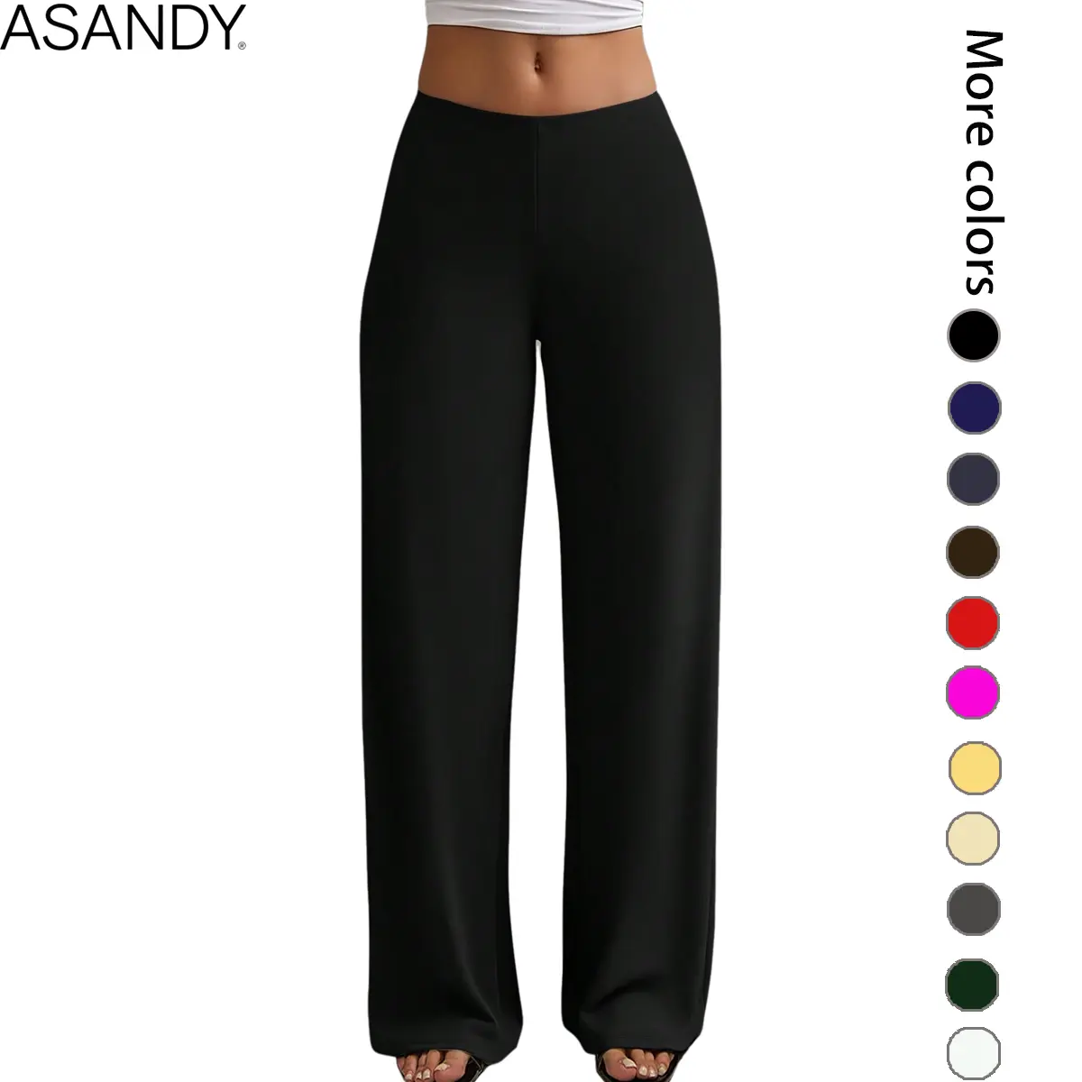 ASANDY Women's High Waist Wide Leg Trousers with 4-Way Stretch, Flowy Fit for Everyday Office Work and Casual Streetwear